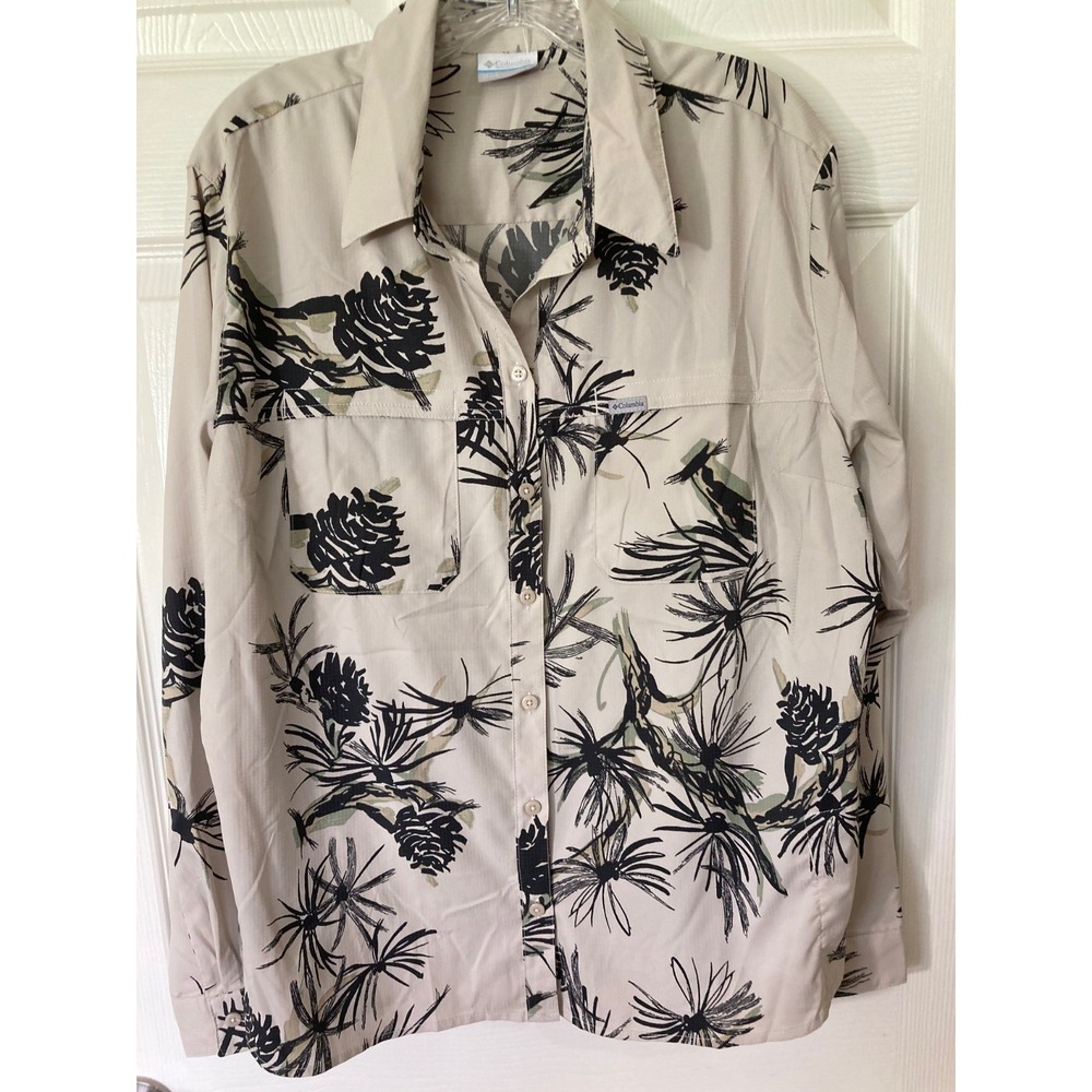 Columbia Women's Lightweight Collared Shirt XL Preowned Ripstop Pinecone Outdoor